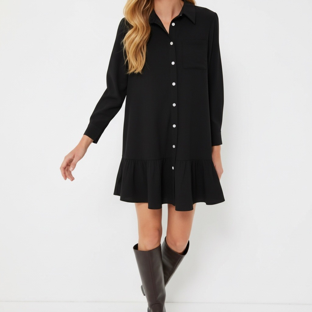 Tuckernuck Callahan Shirt Dress Long Sleeve Ruffle Hem Xxxl Quiet Luxury